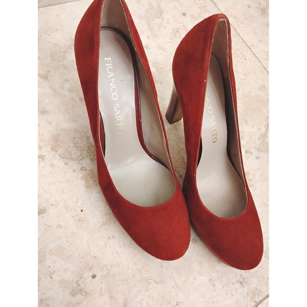 🍁Retro Franco Sarto Burnt Orange Suede Platform Heels Pumpkin Spice Pin-up